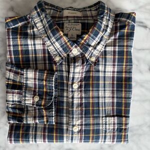 J. Crew Plaid Button-Down Shirt in Navy, White, Yellow & Burgundy